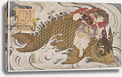 Постер Хоккей Тойота Oniwaka Mara overcoming a giant carp, Surimono diptych, scene from the life of hero Benkei, c.1830 Постер Хоккей Тойота Oniwaka Mara overcoming a giant carp, Surimono diptych, scene from the life of hero Benkei, c.1830