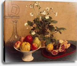 Постер Фантен-Латур Анри Flowers, dish with fruit and carafe, 1865 Постер Фантен-Латур Анри Flowers, dish with fruit and carafe, 1865