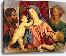 Постер Тициан (Tiziano Vecellio) Madonna of the Cherries with Joseph, St. Zacharias and John the Baptist Постер Тициан (Tiziano Vecellio) Madonna of the Cherries with Joseph, St. Zacharias and John the Baptist