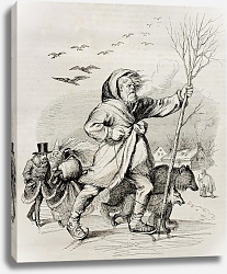Постер Winter, old allegoric illustration. Created by Grandville, published on Magasin Pittoresque, Paris, Постер Winter, old allegoric illustration. Created by Grandville, published on Magasin Pittoresque, Paris,