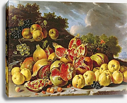 Постер Мелендес Луис Still Life with pomegranates, apples, cherries and grapes Постер Мелендес Луис Still Life with pomegranates, apples, cherries and grapes