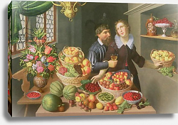 Постер Флегель Георг Man and Woman Before a Table Laid with Fruits and Vegetables Постер Флегель Георг Man and Woman Before a Table Laid with Fruits and Vegetables