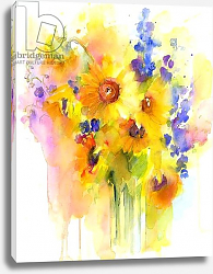 Постер Килинг Джон (совр) Sunflowers and delphinium, 2016, Постер Килинг Джон (совр) Sunflowers and delphinium, 2016,