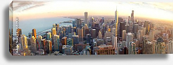 Постер США, Чикаго. Aerial Chicago panorama at sunset Постер США, Чикаго. Aerial Chicago panorama at sunset