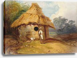 Постер Чиннери Джордж View in Southern India, with a Warrior Outside his Hut, c.1815 Постер Чиннери Джордж View in Southern India, with a Warrior Outside his Hut, c.1815