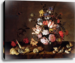 Постер Аст Балтазар Still life of a vase of flowers with shells Постер Аст Балтазар Still life of a vase of flowers with shells