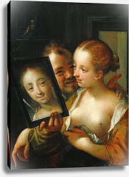 Постер Аахен Йоханн Laughing Couple with a mirror, 1596 Постер Аахен Йоханн Laughing Couple with a mirror, 1596