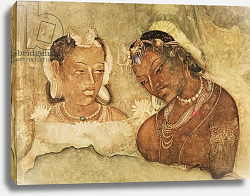 Постер Школа: Индийская A Princess and her Servant, copy of a fresco from the Ajanta Caves, India Постер Школа: Индийская A Princess and her Servant, copy of a fresco from the Ajanta Caves, India