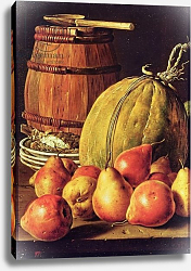 Постер Мелендес Луис Still Life with pears, melon and barrel for marinading Постер Мелендес Луис Still Life with pears, melon and barrel for marinading