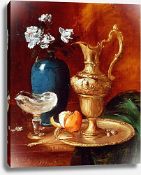 Постер Воллон Антуан Still life of a gilt ewer, vase of flowers and a facon de Venise bowl Постер Воллон Антуан Still life of a gilt ewer, vase of flowers and a facon de Venise bowl