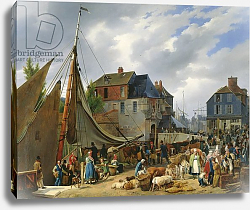 Постер Лепринс Август Loading Livestock onto the 'Passager' in the Port of Honfleur, 1823 Постер Лепринс Август Loading Livestock onto the 'Passager' in the Port of Honfleur, 1823