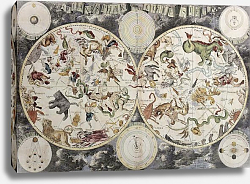 Постер Boreal and austral hemispheres with constellations and zodiac signs. Created by Frederick De Wit, Am Постер Boreal and austral hemispheres with constellations and zodiac signs. Created by Frederick De Wit, Am