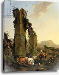 Постер Берхем Николас Peasants with Cattle by a Ruined Aqueduct, c.1655-60 Постер Берхем Николас Peasants with Cattle by a Ruined Aqueduct, c.1655-60
