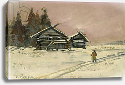 Постер Коровин Константин Winter Landscape with two wooden Huts Постер Коровин Константин Winter Landscape with two wooden Huts