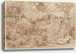 Постер Тициан (Tiziano Vecellio) Landscape with a Dragon and a Nude Woman Sleeping Постер Тициан (Tiziano Vecellio) Landscape with a Dragon and a Nude Woman Sleeping