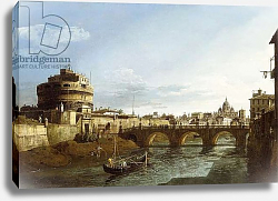 Постер Беллотто Бернардо A View of Rome looking West, with Boats along the Tiber and the Castel Saint'Angelo in the distance, Постер Беллотто Бернардо A View of Rome looking West, with Boats along the Tiber and the Castel Saint'Angelo in the distance,