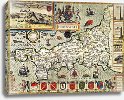 Постер Спид Джон Map of Cornwall from the 'Theatre of the Empire of Great Britain', pub. 1627 Постер Спид Джон Map of Cornwall from the 'Theatre of the Empire of Great Britain', pub. 1627