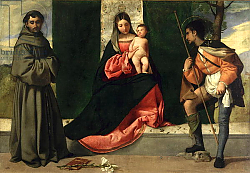 Постер Джорджоне Virgin and Child with St. Anthony of Padua and St. Rocco Постер Джорджоне Virgin and Child with St. Anthony of Padua and St. Rocco