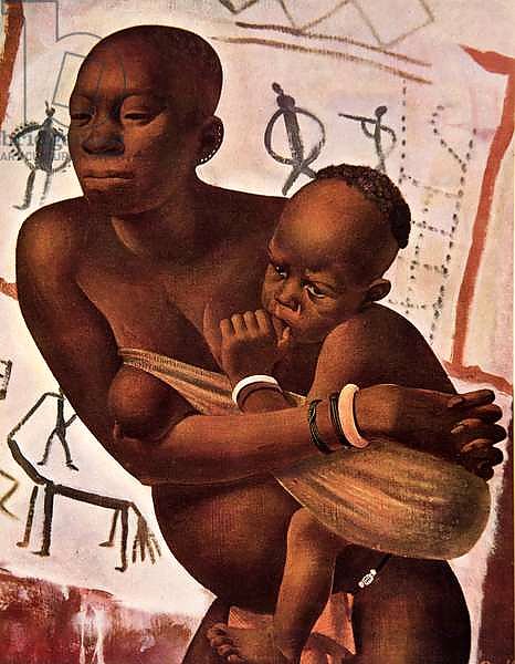 Femme Banda avec son Enfant, from Dessins et Peintures d'Afrique, executes au cours de l'expedition Citroen Centre Afrique, deuxieme mission Haardt Audouin-Dubreuil,  pub. Paris, 1927
