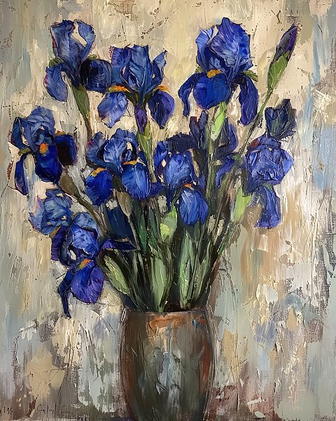 Blue irises in a vase