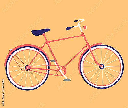 Постер Красный ретро велосипед на оранжевом фоне