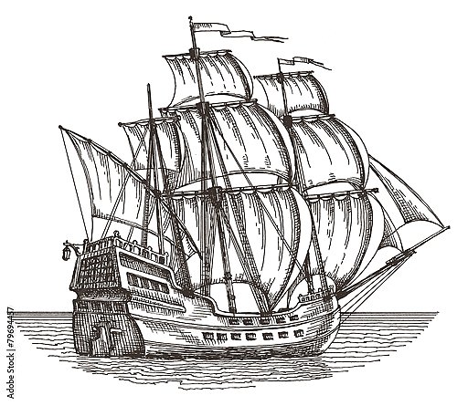 Иллюстрация со старым фрегатом