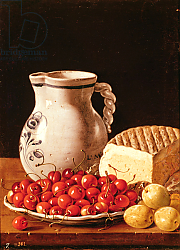 Постер Мелендес Луис Still Life with cherries, cheese and greengages Постер Мелендес Луис Still Life with cherries, cheese and greengages