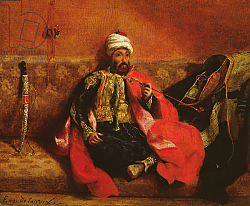 Постер Делакруа Эжен (Eugene Delacroix) A Turk smoking sitting on a sofa, c.1825 Постер Делакруа Эжен (Eugene Delacroix) A Turk smoking sitting on a sofa, c.1825