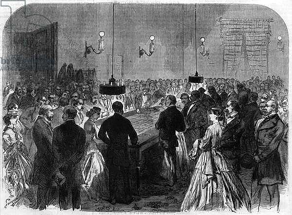 Casino games room in Germany in a water town. Engraving after Hogson's painting Engraving in “The Illustrous Universe””, 1867. Private collection.
