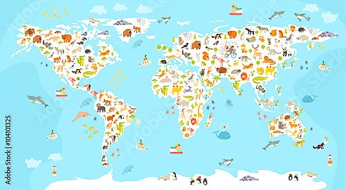 Детская карта мира с животными №5