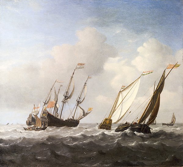 Голландский корабль, яхта и малые лодки в бриз