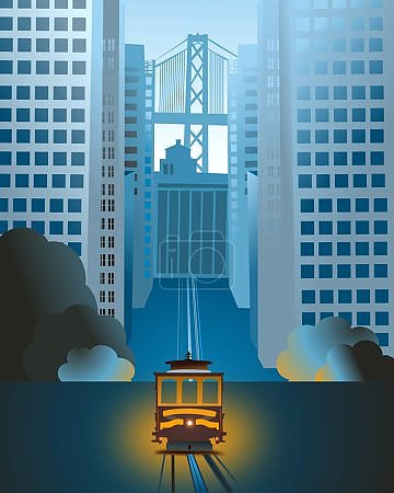 Сан-Франциско: Утренний путь к мосту через небоскребы