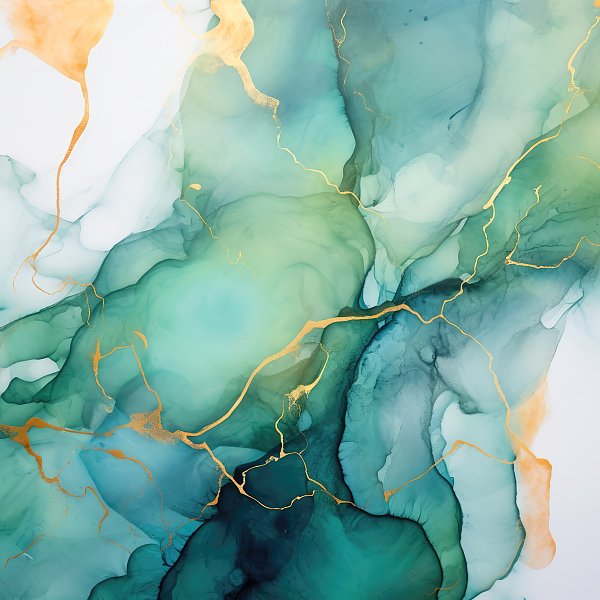Abstract emerald with gold ink art 5