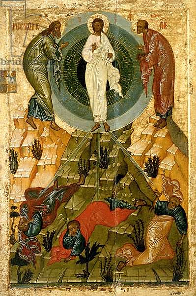 The Transfiguration of Our Lord, Russian icon from the Holy Theotokos Dormition Church on the Volotovo field near Novgorod