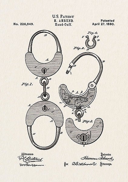 Постер Патент на наручники, 1880г