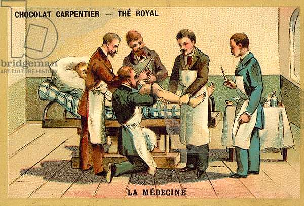 Хирургия. Копия цветной гравюры, 19-й век.