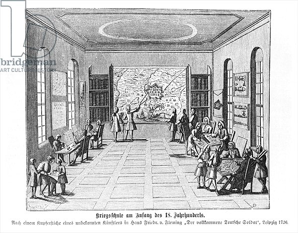 War school, illustration, 1726, published in Leipzig