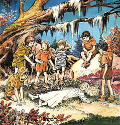 Постер Квинто Надир (дет) The Lost Boys' concern for injured Wendy, illustration from 'Peter Pan' by J.M. Barrie Постер Квинто Надир (дет) The Lost Boys' concern for injured Wendy, illustration from 'Peter Pan' by J.M. Barrie