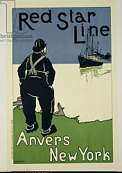 Постер Касьер Хенрик Reproduction of a poster advertising 'The Red Star Line, from Anvers to New York', 1899 Постер Касьер Хенрик Reproduction of a poster advertising 'The Red Star Line, from Anvers to New York', 1899