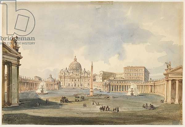 View of Saint Peter's Square and Basilica in Rome, c. 1846