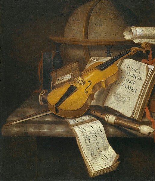 A Vanitas Still Life With A Violin, A Recorder And A Score Of Music On A Marble Table-Top