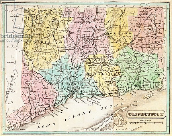 Map of Connecticut, from 'Connecticut Historical Collections' by John Warner Barber, 1856