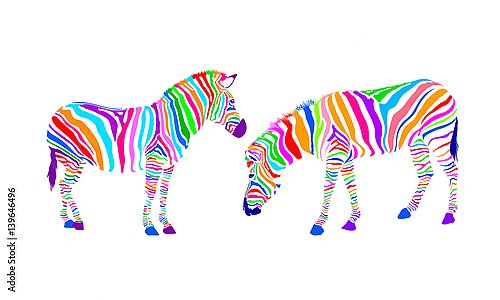 Две зебры с цветными полосками