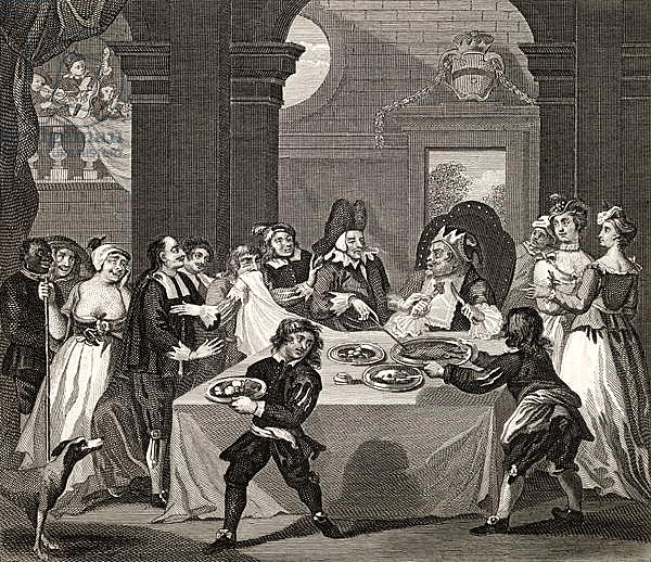 Sancho at the Feast Starved by his Physician, from 'The Works of Hogarth', published 1833