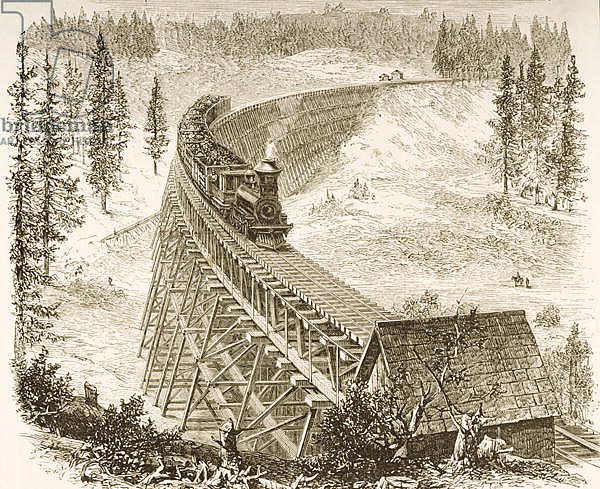 Trestle Bridge on the Pacific Railway, Sierra Nevada, c.1870, from 'American Pictures', 1876