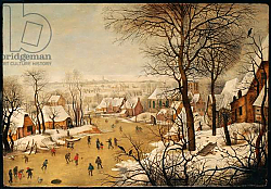 Постер Брейгель Питер Младший A Winter Landscape with Skaters and a Bird Trap Постер Брейгель Питер Младший A Winter Landscape with Skaters and a Bird Trap
