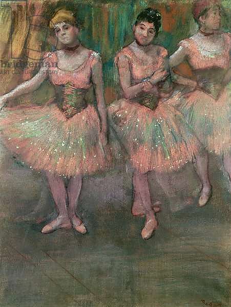 Dancers wearing salmon coloured skirts