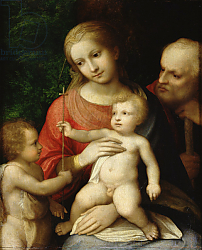 Постер Корреджо (Correggio) The Virgin and Child surrounded by St John the Baptist and St Joseph, 1517 Постер Корреджо (Correggio) The Virgin and Child surrounded by St John the Baptist and St Joseph, 1517