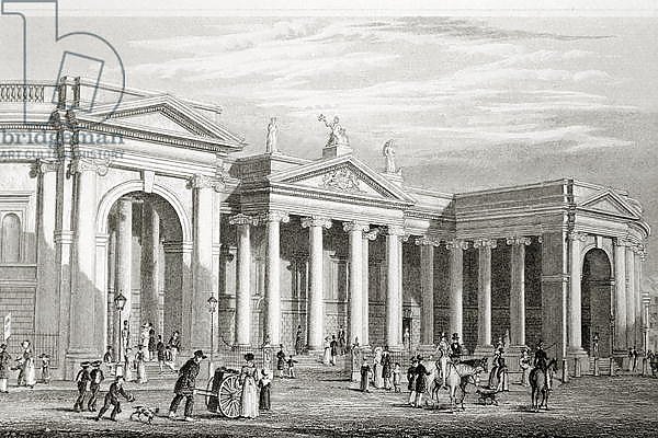 The Bank of Ireland, Dublin, from 'Scenery and Antiquities of Ireland' by George Virtue