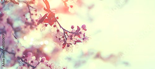 Весенняя природа с розовым цветущим деревом